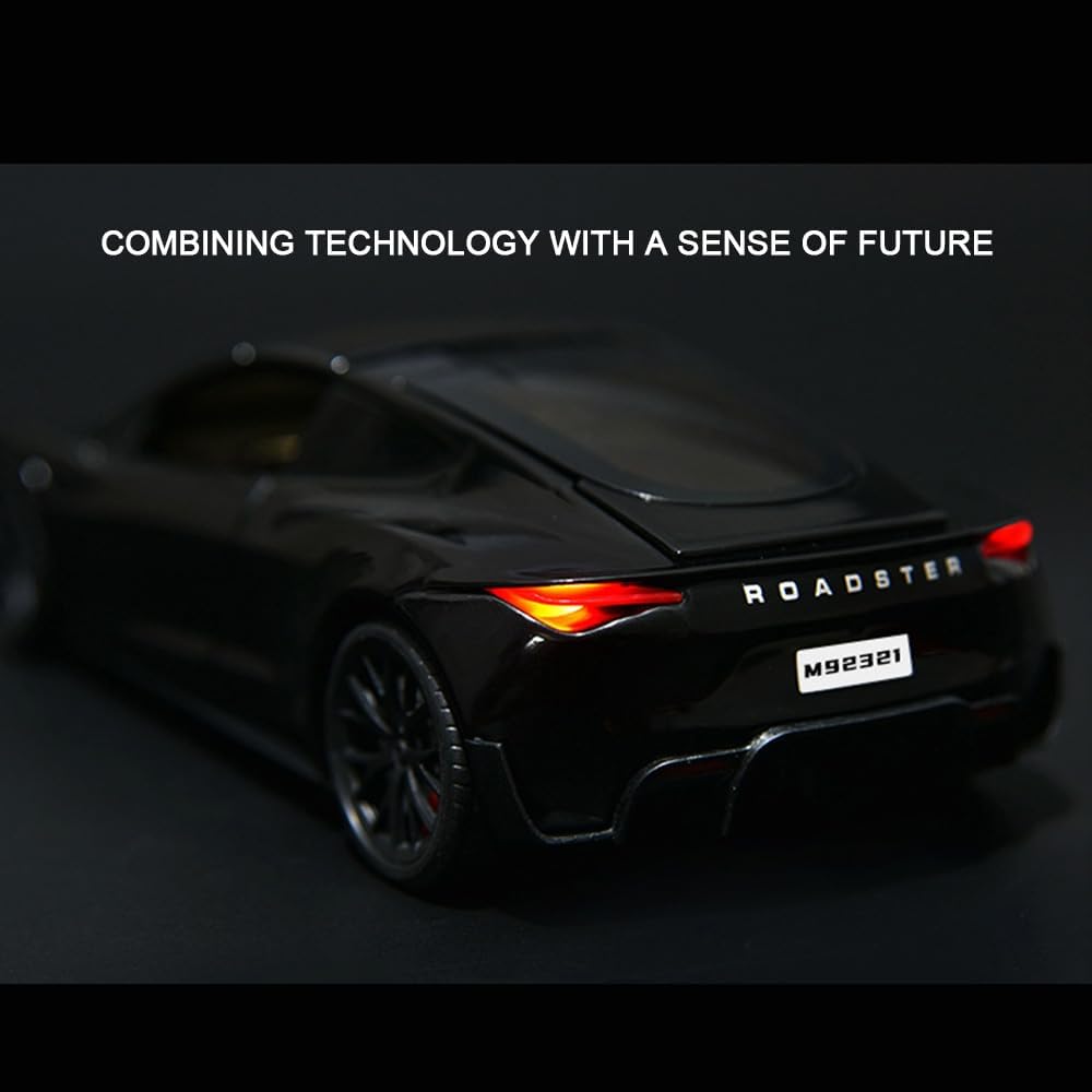 سيارة رودستر مصبوبة بمقياس 1/24 من EROCK مع وظيفة السحب للخلف والصوت والضوء، مركبات معدنية من سبائك معدنية، سيارة رودستر لعبة مثالية للتجميع للأطفال والبالغين المتحمسين، هدية رائعة لأعياد الميلاد (أسود)