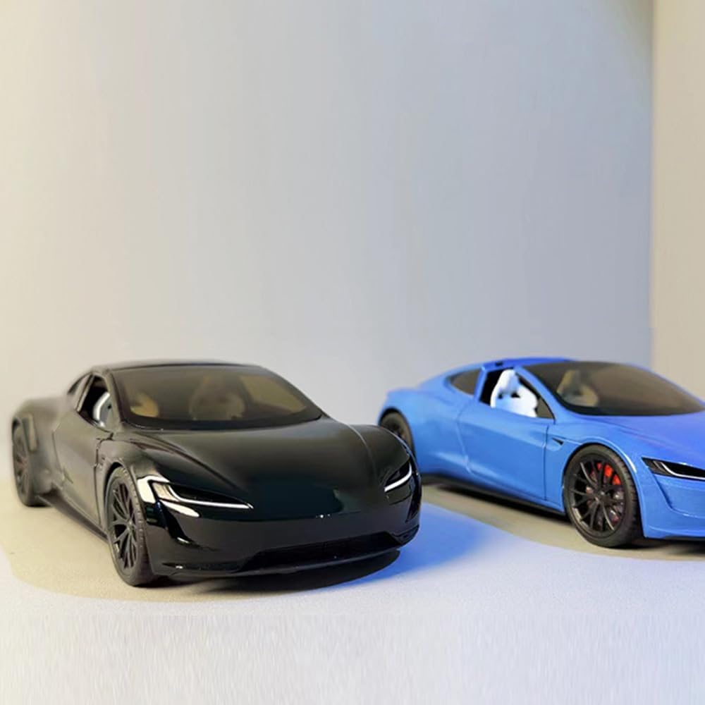 سيارة رودستر مصبوبة بمقياس 1/24 من EROCK مع وظيفة السحب للخلف والصوت والضوء، مركبات معدنية من سبائك معدنية، سيارة رودستر لعبة مثالية للتجميع للأطفال والبالغين المتحمسين، هدية رائعة لأعياد الميلاد (أسود)