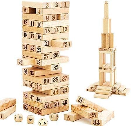 لعبة أحجية مكعبات البناء الخشبية من هاري آند جيمس®، 54 قطعة، لعبة تحدي مكونة من 4 قطع نرد، مكعبات خشبية قابلة للتكديس، لعبة برج متدحرج مكونة من 54 قطعة مع 4 قطع نرد للكبار والصغار.