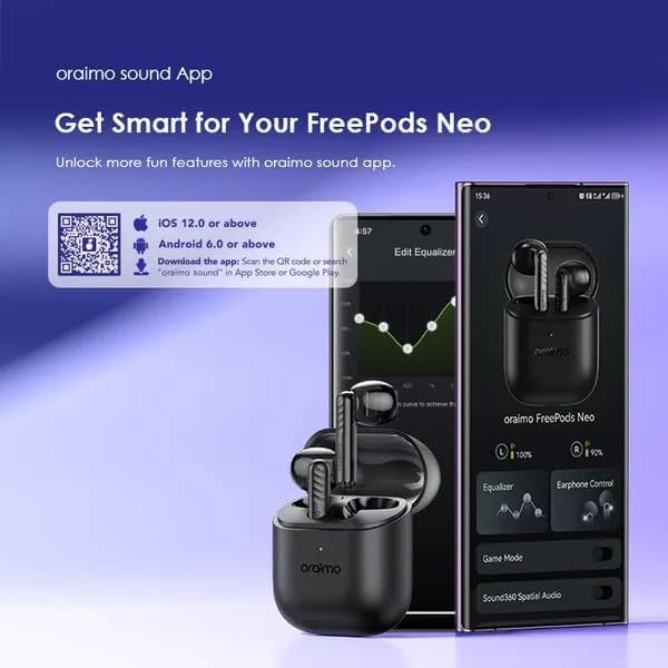 Oraimo FreePods Neo OTW-330S True Wireless Earbuds | 50H Battery, 6 Mics for Clear Calls, Bluetooth 5.3, IPX4 Waterproof, Deep Bass, Touch Controls