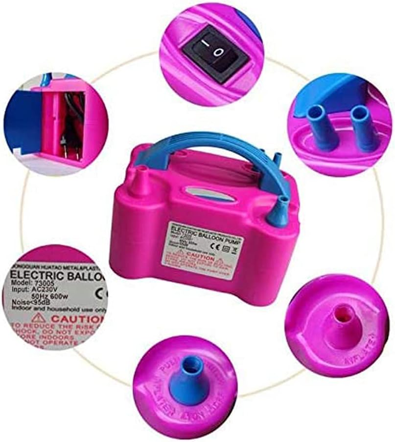 مضخة بالونات هوائية كهربائية من ECVV، منفاخ محمول بفوهتين، منفاخ صديق لتزيين البالونات والحفلات الرياضية والهدايا وتوفير الوقت، لون وردي HT508