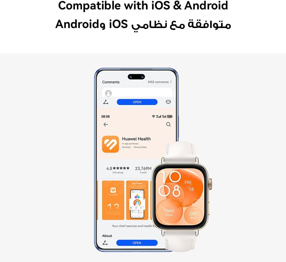 ساعة هواوي واتش فيت 3، شاشة AMOLED مقاس 1.82 بوصة، تصميم نحيف للغاية، إدارة لياقة بدنية شاملة، إدارة صحية شاملة، عمر بطارية طويل، متوافقة مع أنظمة iOS وAndroid، رمادي