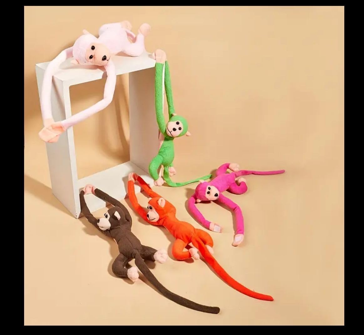 6 pcs Hanging Monkey Stuffed Animal, Stuffed Monkey Plush Toy, Great Gift for Kids Home Decor with Light and Sound for Boys and Girls - Assorted Colour