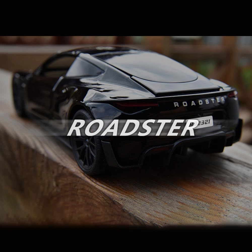 سيارة رودستر مصبوبة بمقياس 1/24 من EROCK مع وظيفة السحب للخلف والصوت والضوء، مركبات معدنية من سبائك معدنية، سيارة رودستر لعبة مثالية للتجميع للأطفال والبالغين المتحمسين، هدية عيد ميلاد رائعة (أبيض)