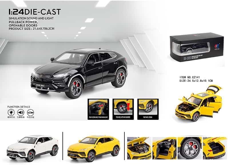 Alokik Enterprise Compatible for 1:24 Lamborghini Urus Car Model Toy Child Sound and Light Pull Back Car Zinc Alloy Toys for Kids Boy Girl Gift ใColors as Per Stockใ