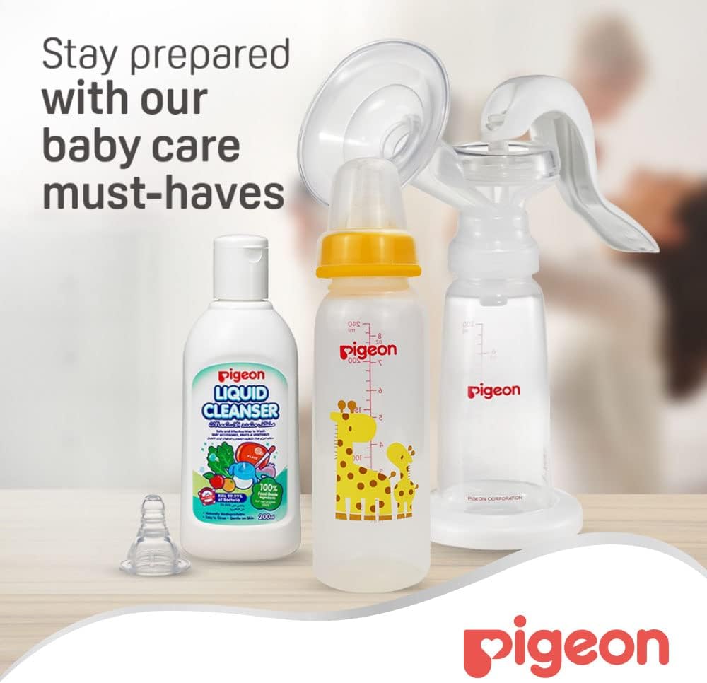 Pigeon Slim Neck Animal Decorated Feeding Bottle, Ultra Soft Silicone Nipple, Anti Colic, BPA & BPS Free, 4+ Months, Blue/Clear, 240ml