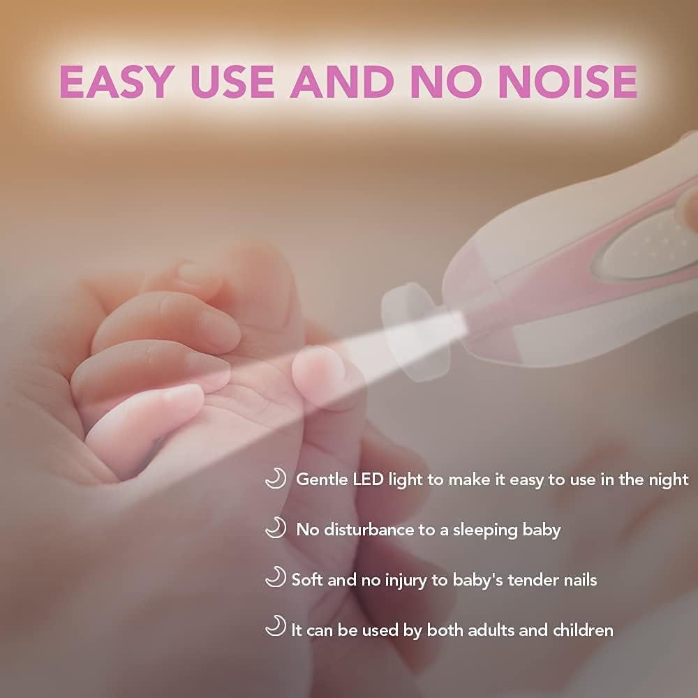 Sailunte Electric Baby Nail Trimmer - Safe Toenail and Fingernails Care Trim with LED Light for Infant Toddlers Kids Adults - with 6 Interchangeable Pads and Adjustable Speed