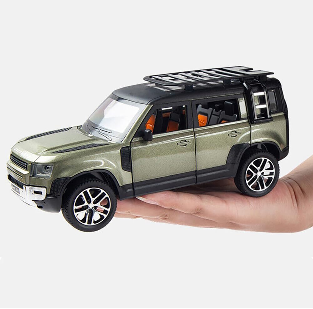 DEUSON ECOM 124 Defender Diecast Metal Toy Car Model Car Light Sound Pullback Openable Door Car For Kids, Olive