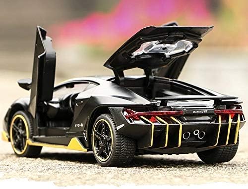 عروض برايم سيارة لامبورجيني لعبة سيارة معدنية مصبوبة نموذج سيارة سحب للخلف سيارة خارقة مع أبواب قابلة للفتح مع صوت وإضاءة لأعياد الميلاد وديكورات حفلات للأطفال الأولاد والبنات بمقياس 1:32، لون أسود