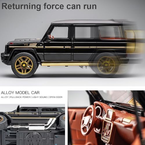 سيارة EROCK الرائعة موديل 1/24 من سيارة Benz G63 AMG، سيارة لعبة من سبائك الزنك قابلة للسحب للخلف مع صوت وإضاءة للأطفال الأولاد والبنات (لون أسود)