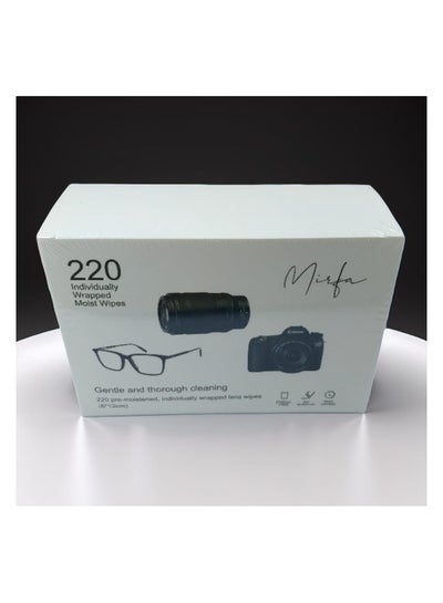 220 قطعة من مناديل تنظيف العدسات المبللة مسبقًا والمغلفة بشكل فردي من الألياف الدقيقة