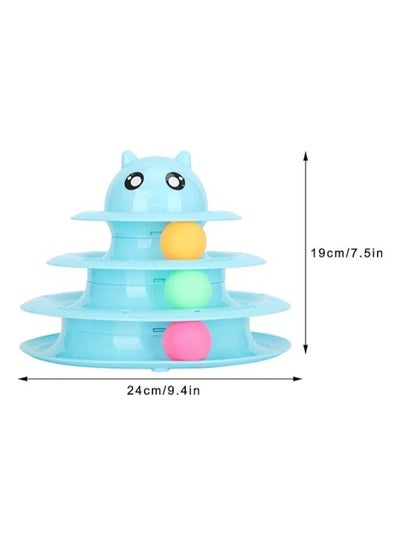 Three Tier Turntable Interactive Pet Toy With 3 Rolling Balls  - Blue