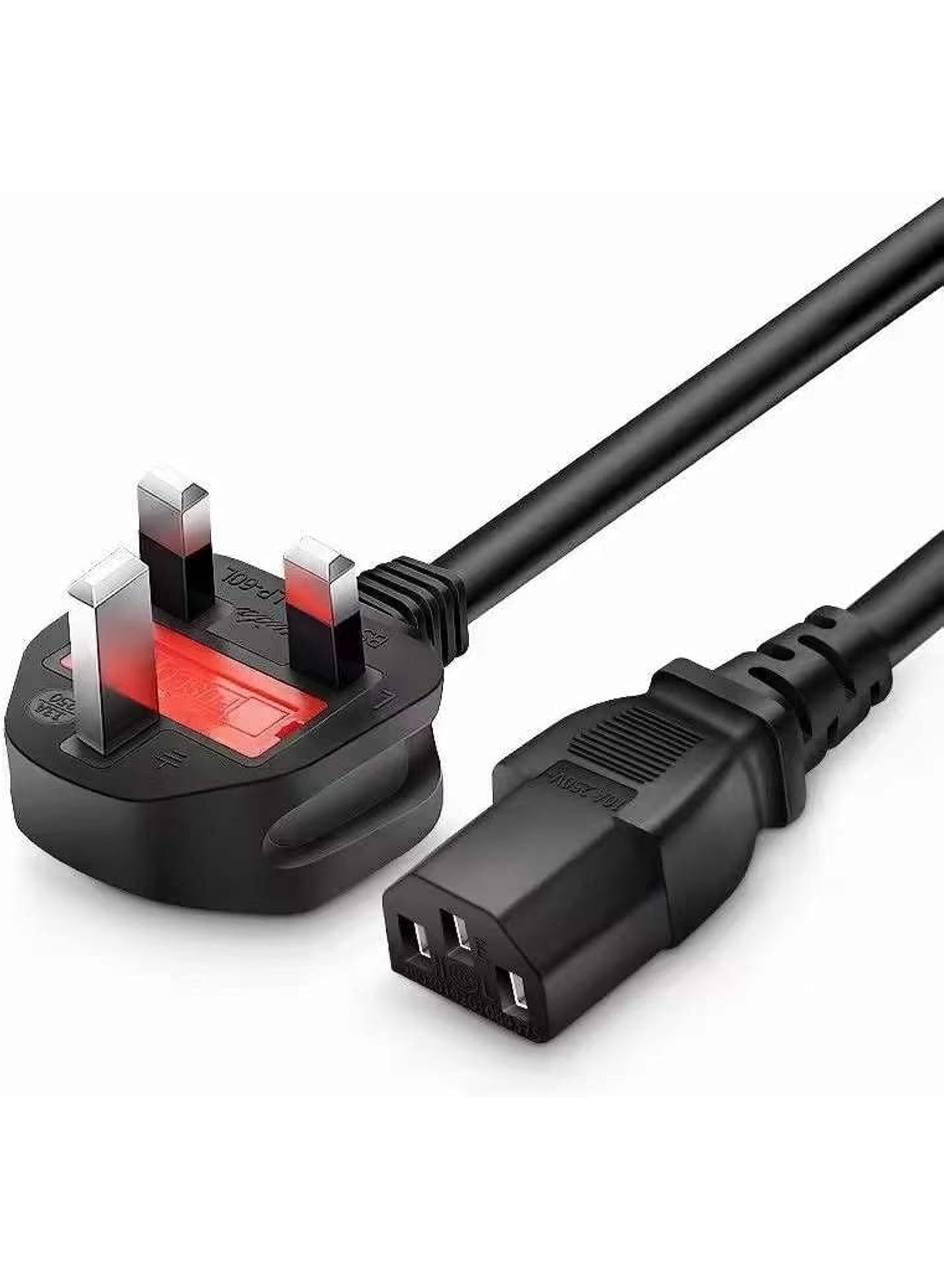 Eworld Power Cable 1.5M – High-Quality 13A Pure Copper Plug Wire with Protection Fuse, IEC C13 – Compatible with Computers, Monitors, Printers, TVs, UPS & More