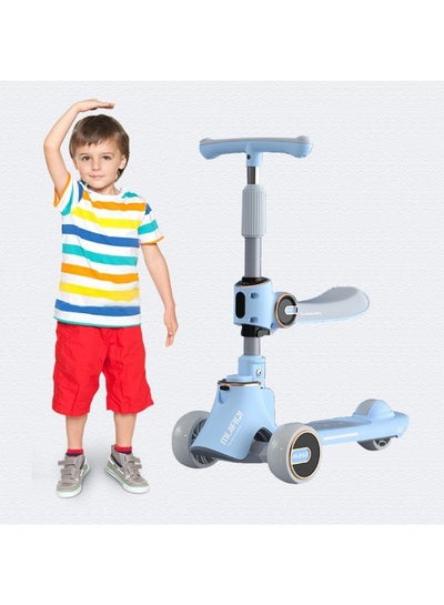 سكوتر 2 في 1 قابل للطي للأطفال مع مقعد قابل للإزالة ومقود قابل للتعديل