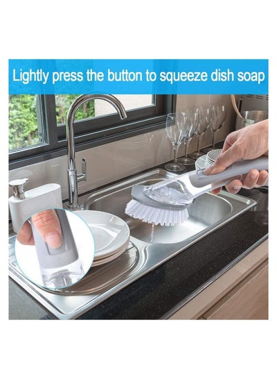 فرشاة أطباق لتوزيع الصابون، فرشاة تنظيف المطبخ لحوض المقالي والأواني بمقبض واحد و3 رؤوس