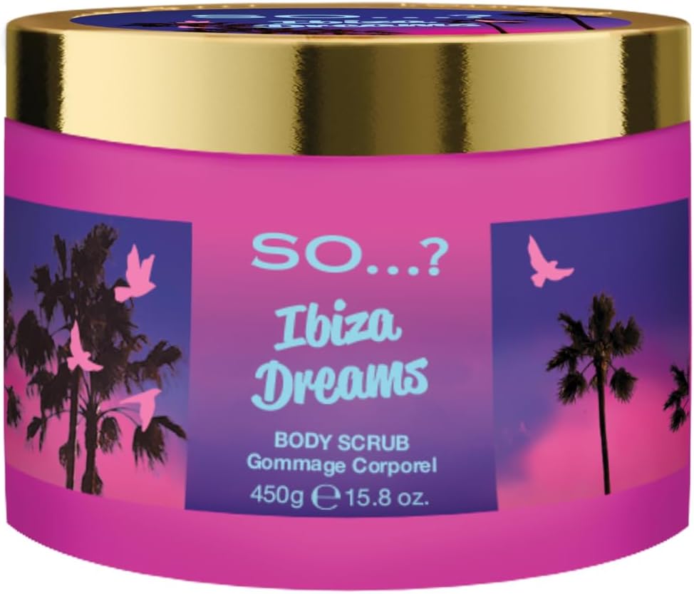 SO Escapes Women's Ibiza Dreams Fruity and Floral Exfoliating Body Scrub 450ml with Sweet Red Apple, Raspberry and Violet Fragrance, Crultey Free