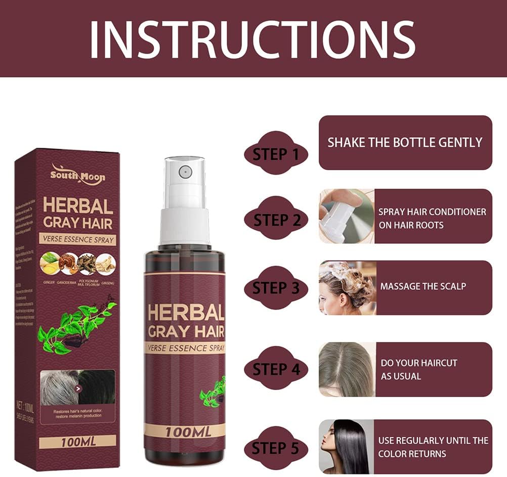 TDMKT 100ml Hair Darkening Spray, Anti-Gray Herbal Serum, Blacken and Reduce Gray Hair, Scalp Nourish Spray