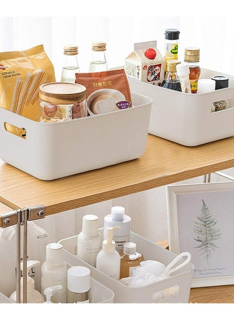 Set of 8 Plastic Storage Bins Multiuse Desk Cabinet Organizer with Built in Handle