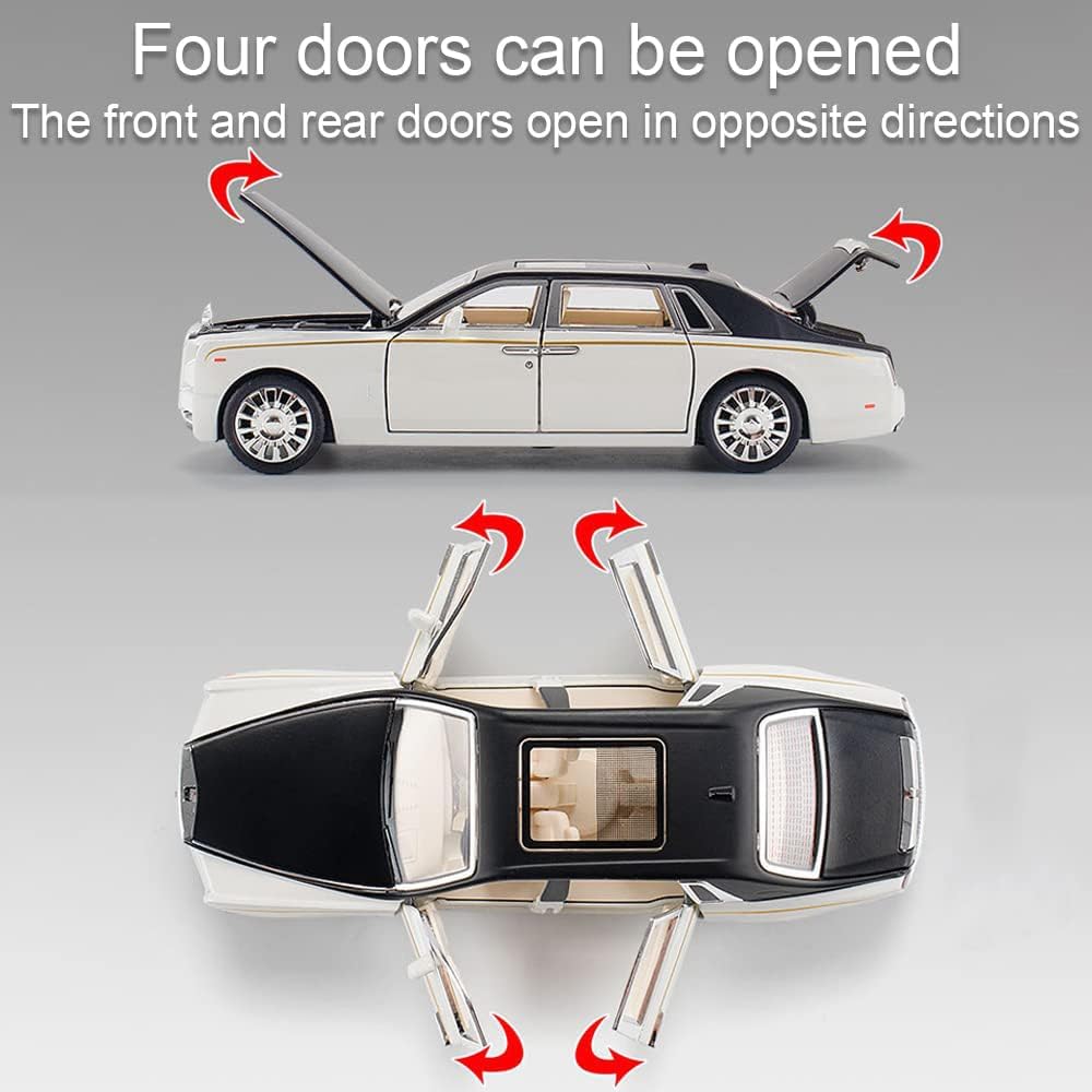 سيارة رولز رويس فانتوم من EROCK بمقياس 1/24، سيارة فانتوم قابلة للجمع مصنوعة من السبائك المعدنية، نموذج سيارة قابل للسحب للخلف مع صوت وإضاءة للأطفال والأولاد والبنات، هدية عيد ميلاد