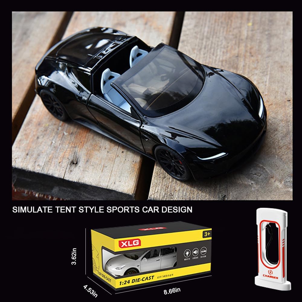 سيارة رودستر مصبوبة بمقياس 1/24 من EROCK مع وظيفة السحب للخلف والصوت والضوء، مركبات معدنية من سبائك معدنية، سيارة رودستر لعبة مثالية للتجميع للأطفال والبالغين المتحمسين، هدية عيد ميلاد رائعة (أحمر)