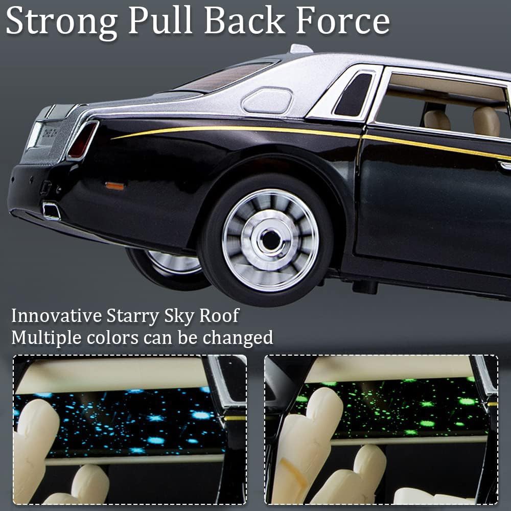 EROCK 1/24 Diecast Car Model Rolls-Royce Phantom Toy Car, Alloy Collectible Phantom Replica Pull Back Model Car Vehicles with Sound and Light for Kids Boys Girls Birthday Gift