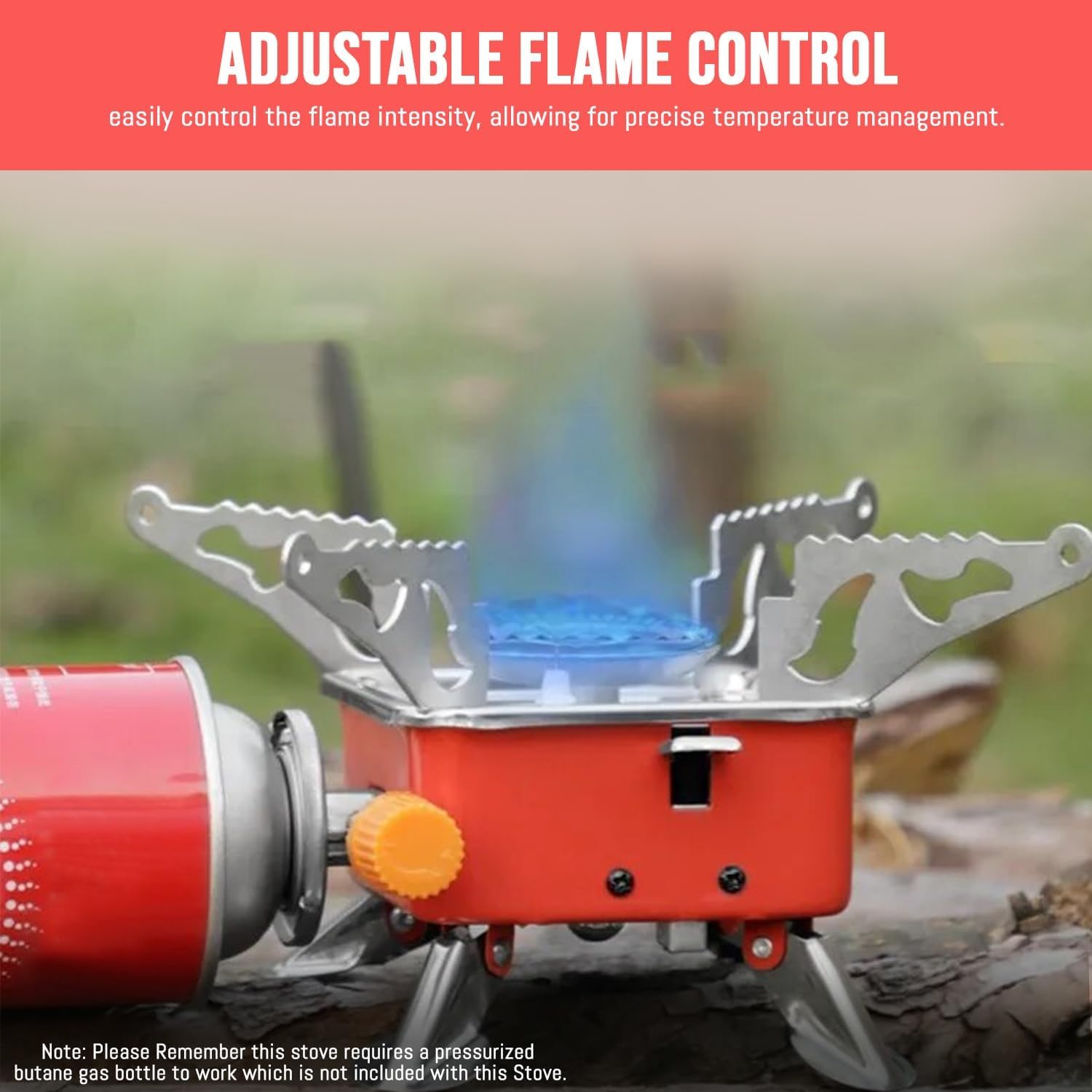 Hacer K-202 Portable Camping Gas Stove Stainless Steel Body Cooking Stove for Outdoor Hiking Picnic Mini Butane Burner Folding Furnace with Storage Bag
