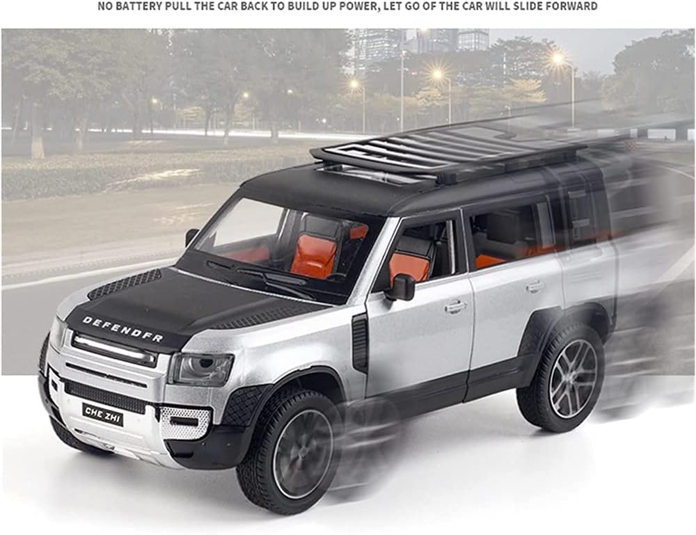 DEUSON ECOM 124 Defender Diecast Metal Toy Car Model Car Light Sound Pullback Openable Door Car For Kids, Olive