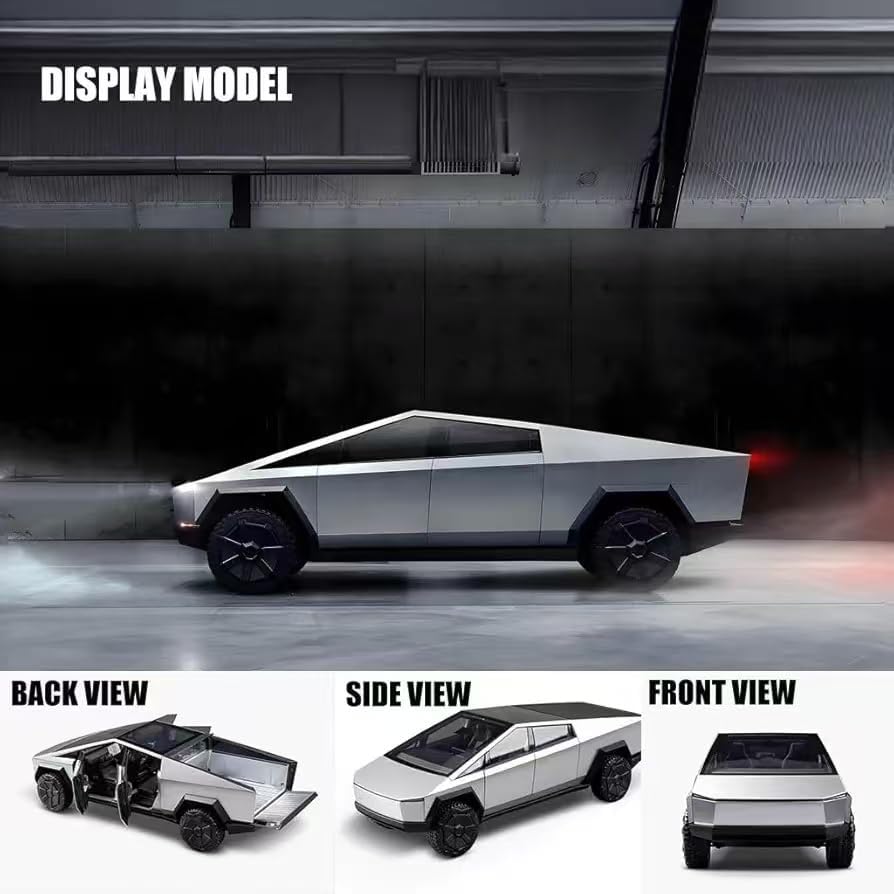 BiKiBao Toy Trucks with Motorcycle for Boys Girl Women Adult Diecast Metal Cybertruck Model Pickup Truck 1/24 Toy Race Cars with Sound and Light Gift Age for 6 Year Up (Sliver)