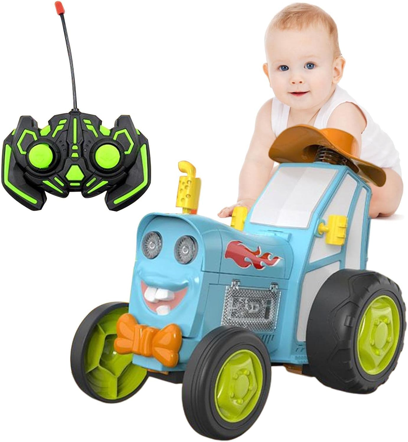 Crazy Jumping Car Rechargeable Car Toy With Music And Light RC Cars Stunt Car Toy Remote Control Train Toy Western Cowboy Style Jumping Car Toy For Kids Age 3+