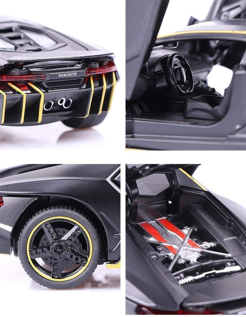 عروض برايم سيارة لامبورجيني لعبة سيارة معدنية مصبوبة نموذج سيارة سحب للخلف سيارة خارقة مع أبواب قابلة للفتح مع صوت وإضاءة لأعياد الميلاد وديكورات حفلات للأطفال الأولاد والبنات بمقياس 1:32، لون أسود