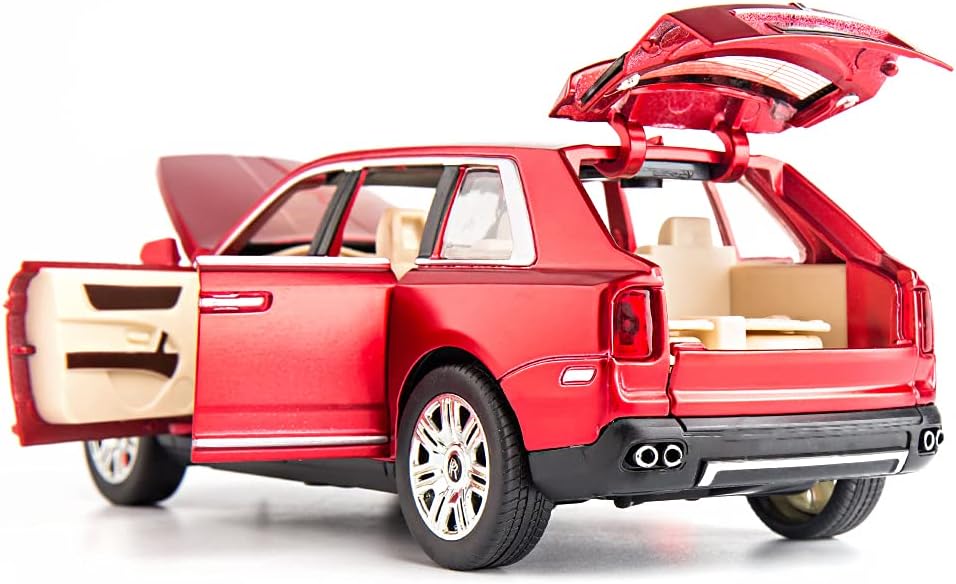 لعبة سيارة رولز رويس كولينان الرياضية متعددة الاستخدامات بمقياس 1/24 من BDTCTK، سيارات مصبوبة من سبائك الزنك قابلة للسحب للخلف مع صوت وضوء للأطفال والأولاد والبنات (أحمر)