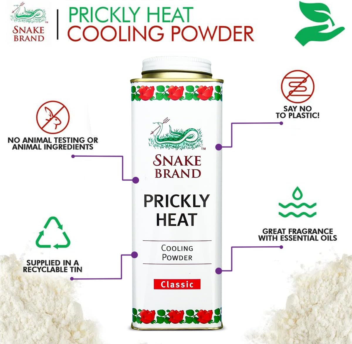 Snake Brand Prickly Heat Original Cooling Powder Classic 280gm
