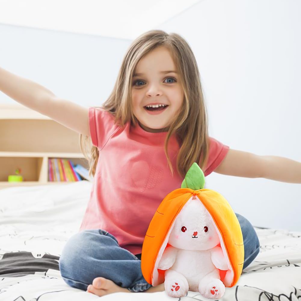 SiSfeL 25 cm Carrot Rabbit with Zip, Rabbit Plush, Plush Toy Rabbit, Rabbit Cuddly Toy, Plush Toy, Funny Rabbit Plush Toy Doll Gift for Children