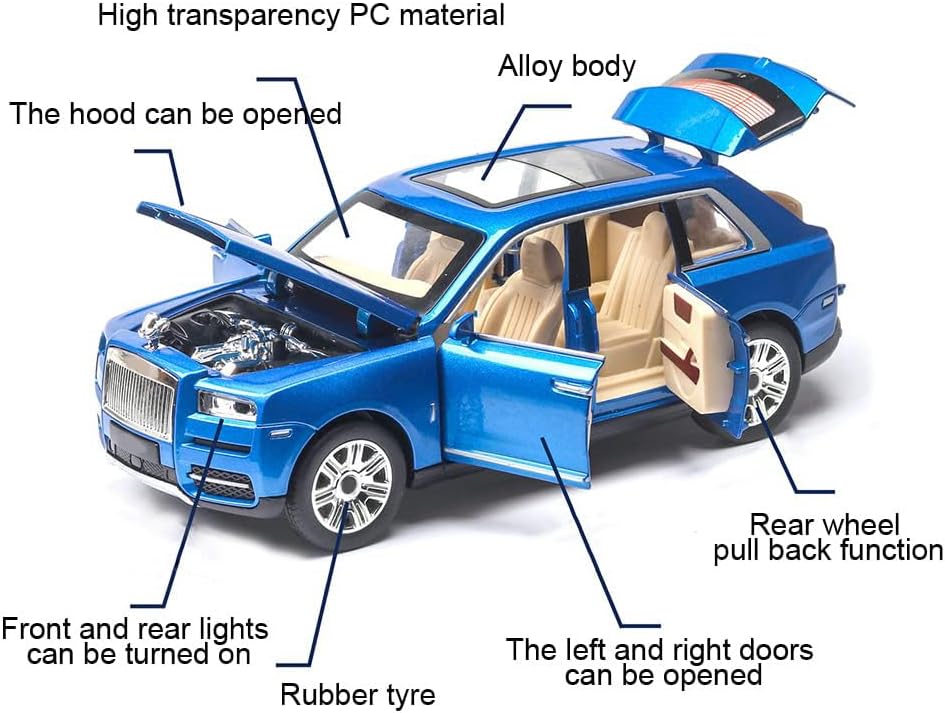 سيارة رولز رويس كولينان من EROCK بمقياس 1/24، سيارة لعبة قابلة للسحب للخلف مصنوعة من سبائك معدنية مصبوبة مع صوت وإضاءة للأطفال والأولاد والبنات كهدية عيد ميلاد