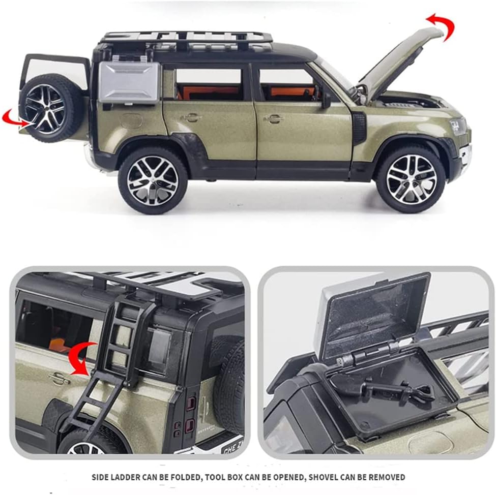 سيارة ديوسون إيكوم دييكاست معدنية بمقياس 1/24، سيارات ديفيندر للأطفال، مصنوعة من سبائك الزنك، مزودة بخاصية السحب للخلف، مع صوت وإضاءة، هدية وسيارة قابلة للتجميع - متعددة الألوان