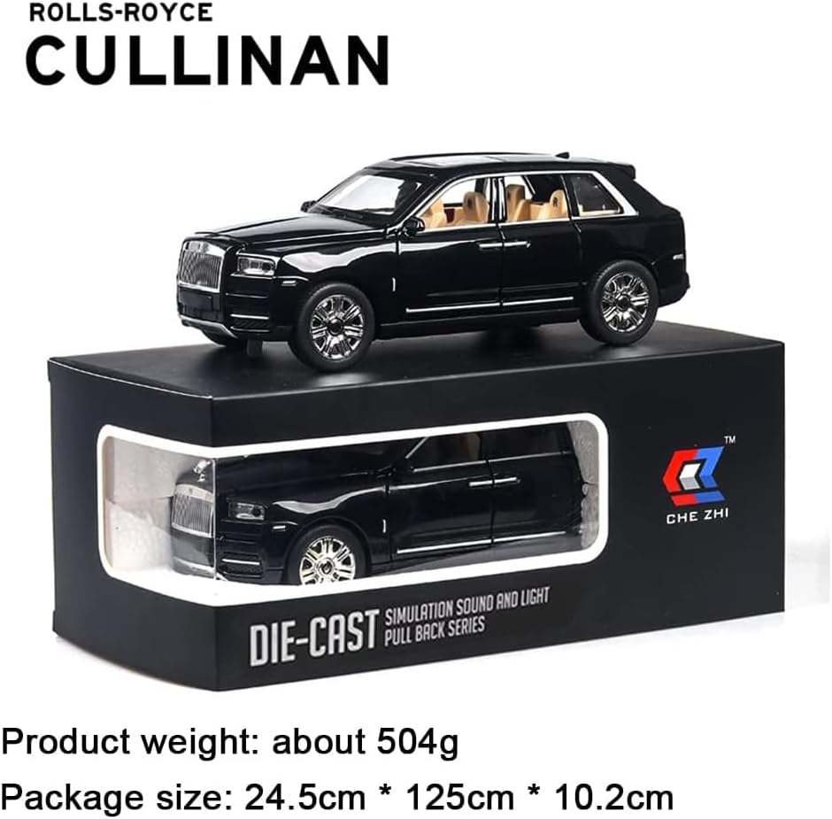 سيارة رولز رويس كولينان الرائعة من EROCK بمقياس 1/24، سيارة لعبة من سبائك الزنك مع صوت وإضاءة للأطفال والأولاد والبنات (لون أسود - كولينان)