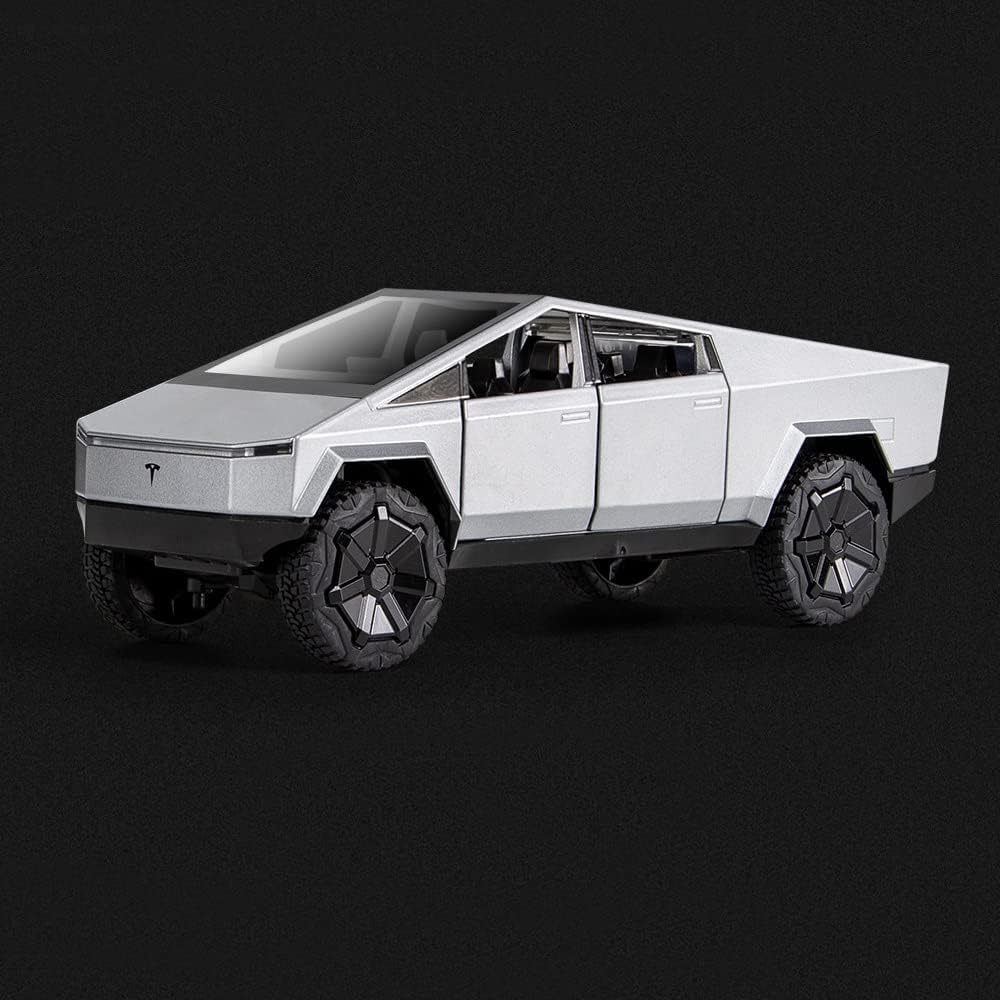 1:24 Scale Cybertruck Model Toy Pull Back Pick-Up Truck with Sound and Light, Alloy Diecast Truck Toys for Kids Gift or Tesla Vehicles Model Collection Enthusiasts (Silver)