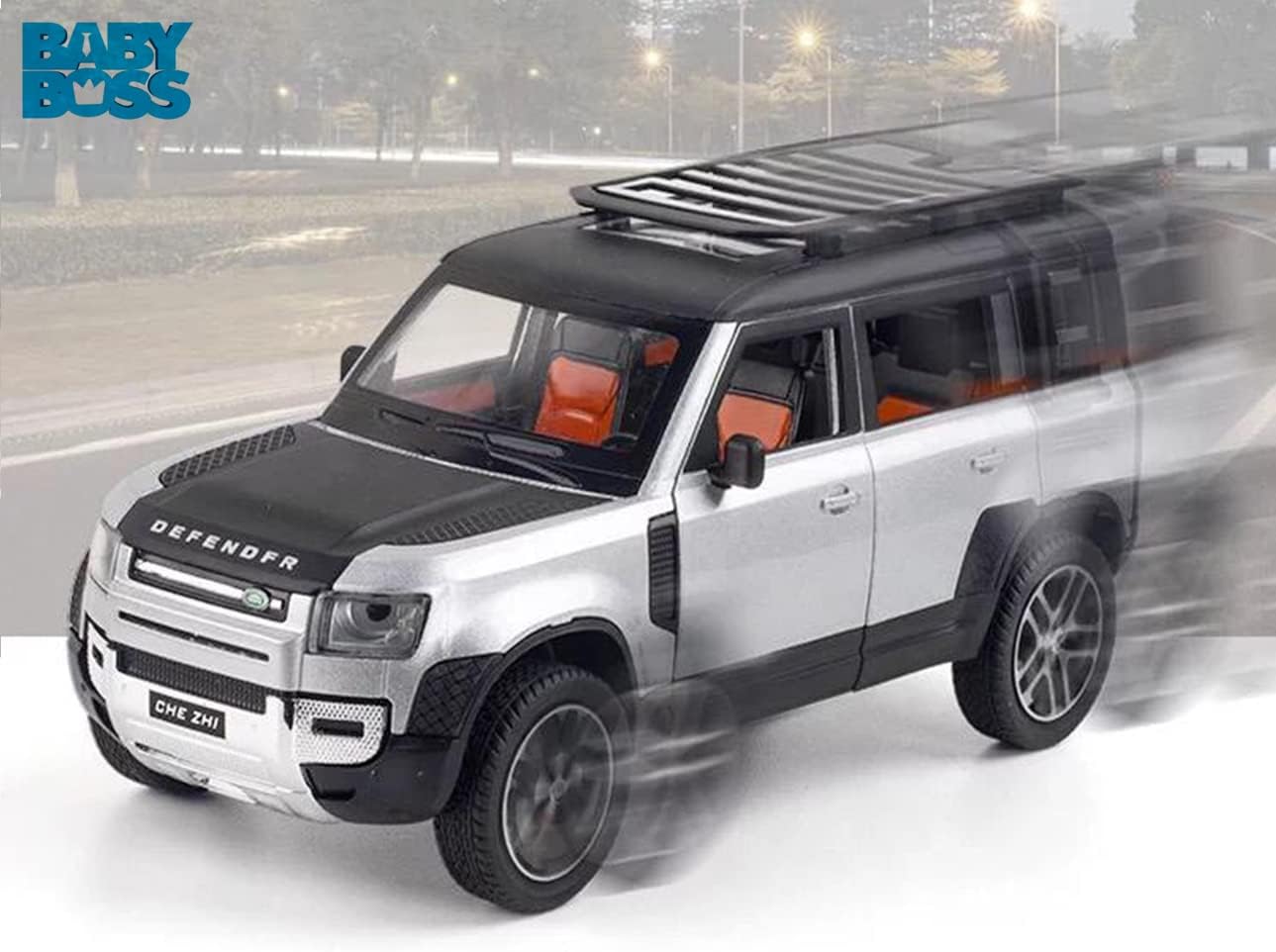 سيارة بيبي بوس ديفندر مصبوبة بمقياس 1:24 مع إضاءة وصوت للأطفال