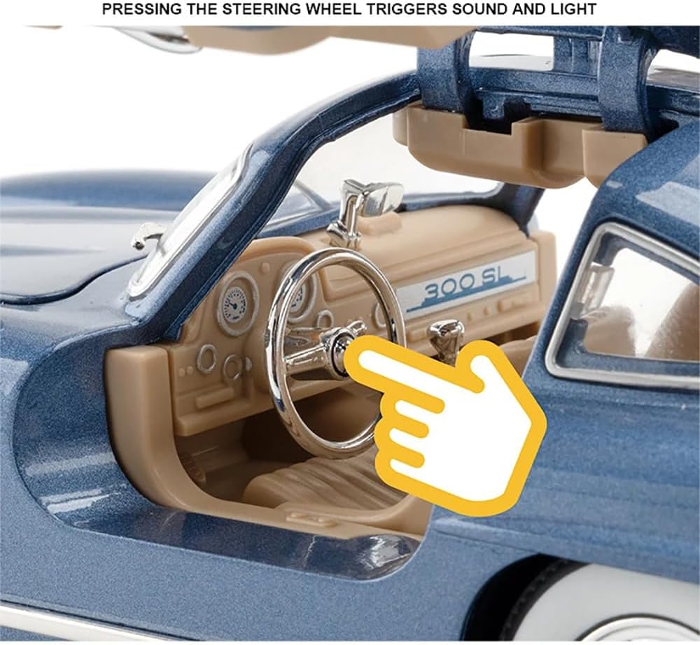 Coelon 1:24 Diecast Vintage Toy Car 300 SL Classic Toy Cars for Kids Die Cast Metal Car Light Sound Pullback Openable Door Cars