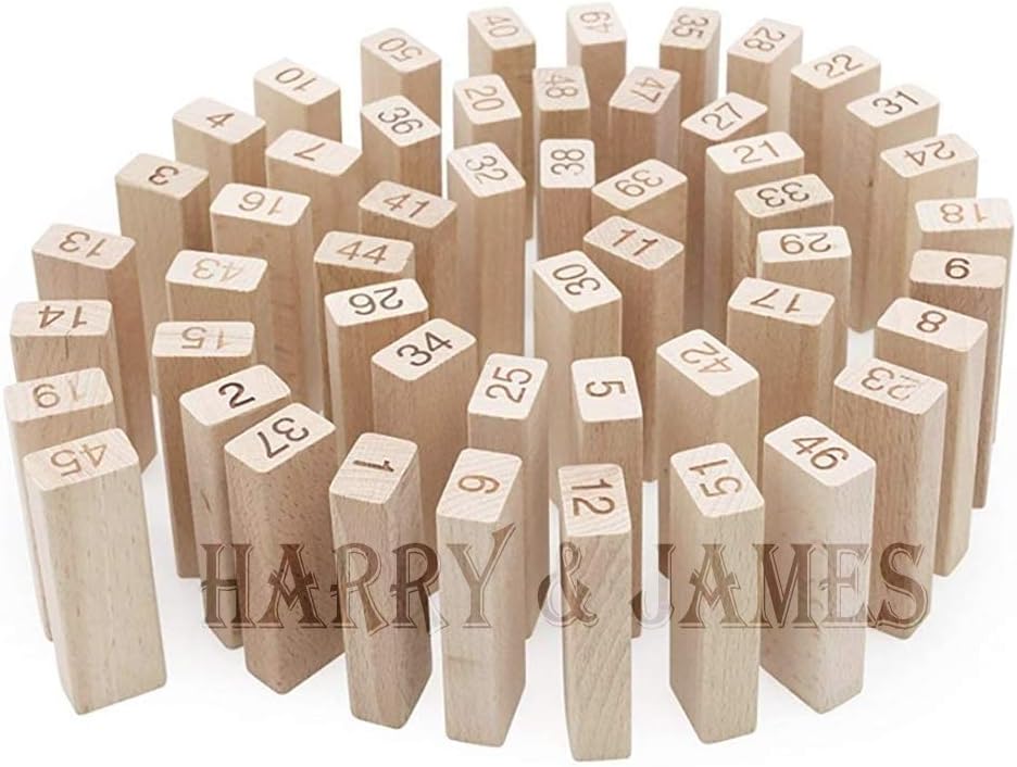 لعبة أحجية مكعبات البناء الخشبية من هاري آند جيمس®، 54 قطعة، لعبة تحدي مكونة من 4 قطع نرد، مكعبات خشبية قابلة للتكديس، لعبة برج متدحرج مكونة من 54 قطعة مع 4 قطع نرد للكبار والصغار.