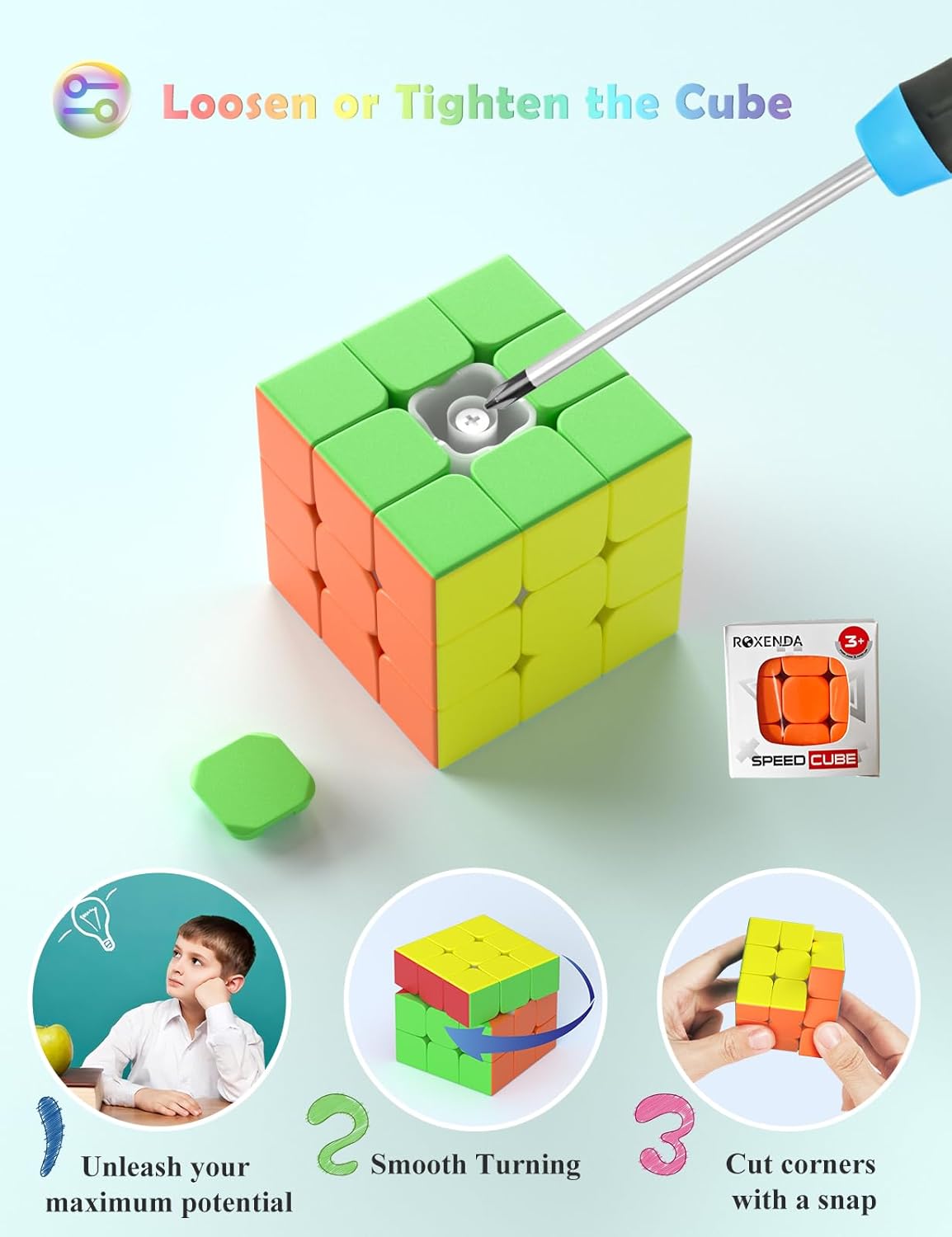 مكعب السرعة روكسيندا الاحترافي 3x3x3 - دوران سريع وسلس - متين وقوي بدون ملصقات، أفضل لعبة ألغاز سحرية ثلاثية الأبعاد - يدور أسرع من الأصلي
