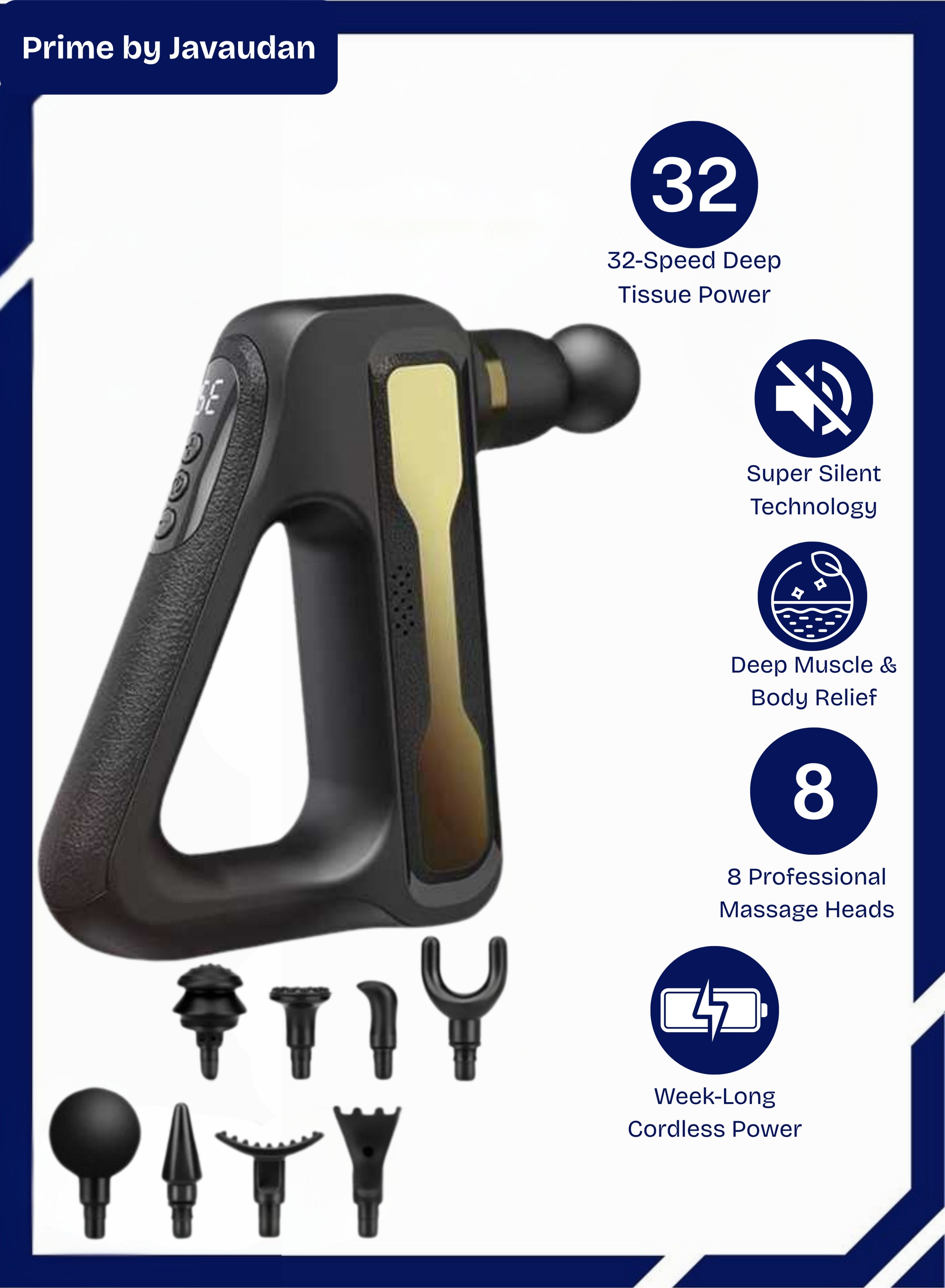 Triangular Fascia Gun Lcd Electric Massage Gun With 8 Replaceable Massage Heads 32 Gears Of Vibration Adjustment For Deep Tissue Muscle Massage