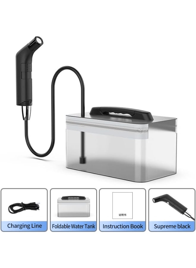 Portable Bidet – Rechargeable Travel Shattaf with 2.3L Water Tank, 2-Speed Flow Control, 1.2M Hose & Carrying Bag – Ideal for Camping, Travel, and Personal Hygiene (Black)