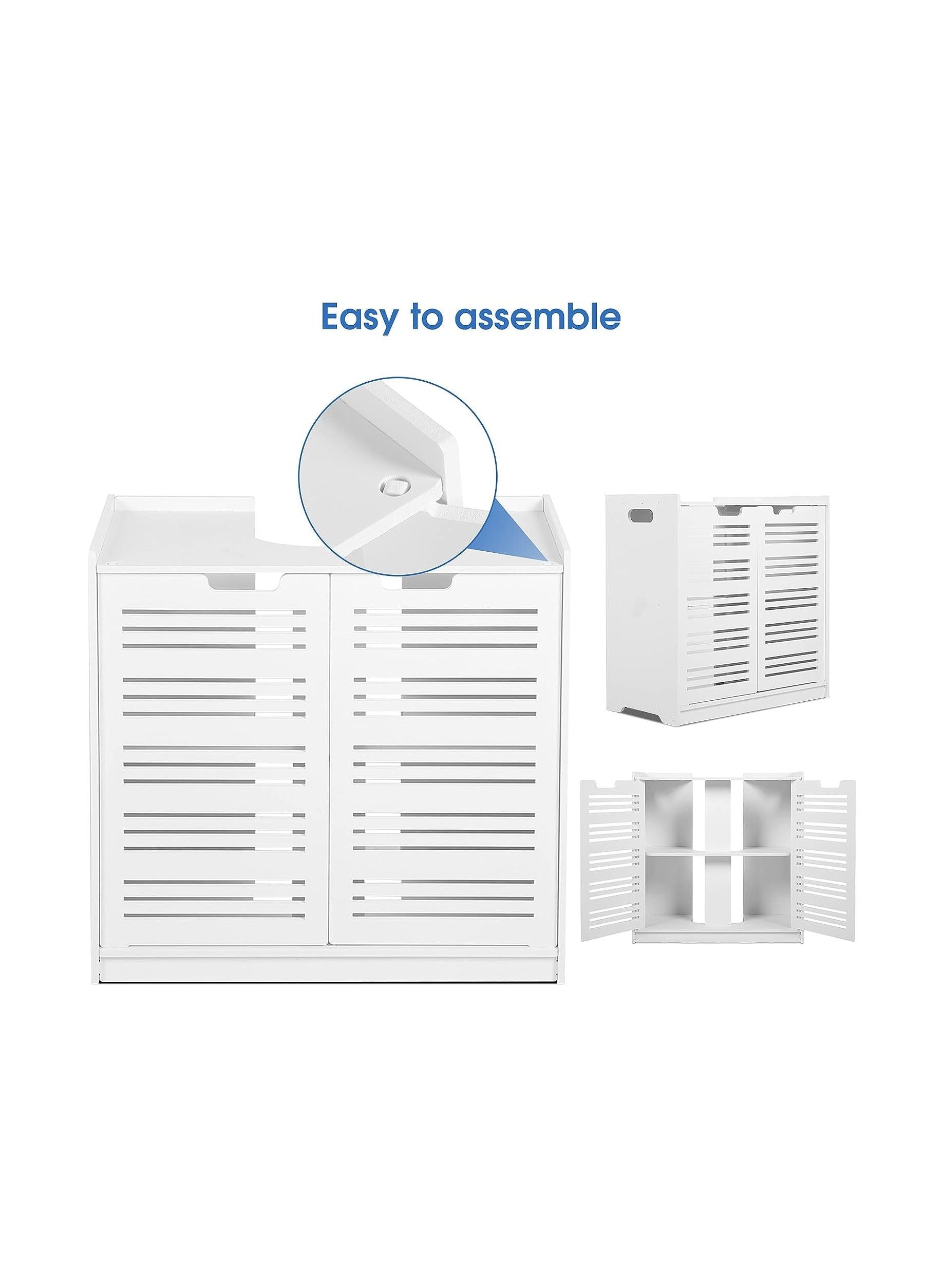 Eworld White Double Door under Basin and Sink Storage Cabinet, Space-Optimized Cupboard and Waterproof Vanity Storage Solution for Modern Bathroom and kitchen