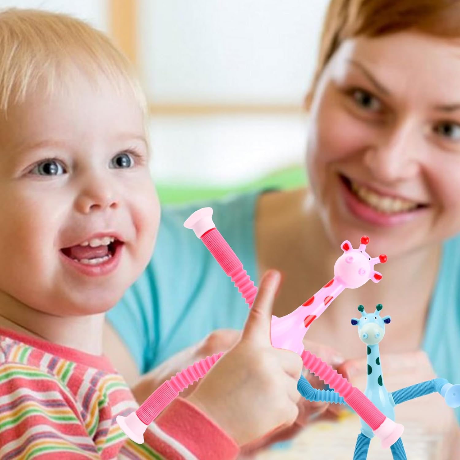 لعبة تيبابلا على شكل زرافة أنبوبية، 4 قطع من لعبة الزرافة التلسكوبية مع كوب شفط، ألعاب أنبوبية تلسكوبية على شكل زرافة لتخفيف التوتر، لعبة الزرافة الحسية هدايا تعليمية