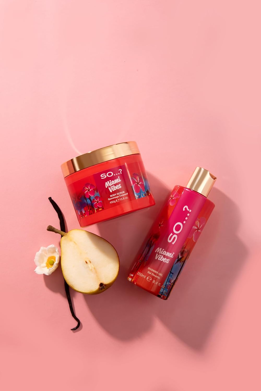 So…? Escapes Women's Miami Vibes Fruity and Floral Nourishing Shower Gel 250ml With Sweet Pear, Green Melon and Apple Blossom Fragrance, Cruelty Free