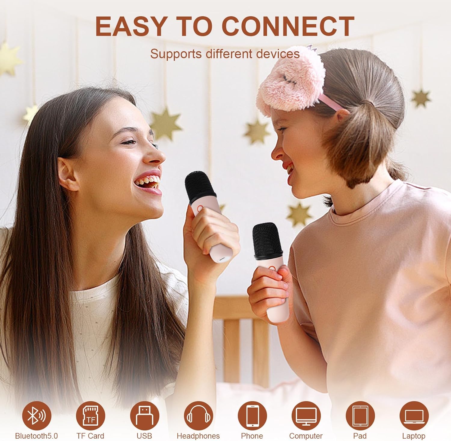 جهاز كاريوكي صغير للأطفال من سيفون، طقم من 2 ميكروفون لاسلكي، مكبر صوت بلوتوث محمول، أضواء ديسكو، هدايا مثالية لعيد الميلاد وعيد الميلاد للفتيات والأولاد بعمر 4 5 6 7 8 9 10 12 عامًا فأكثر