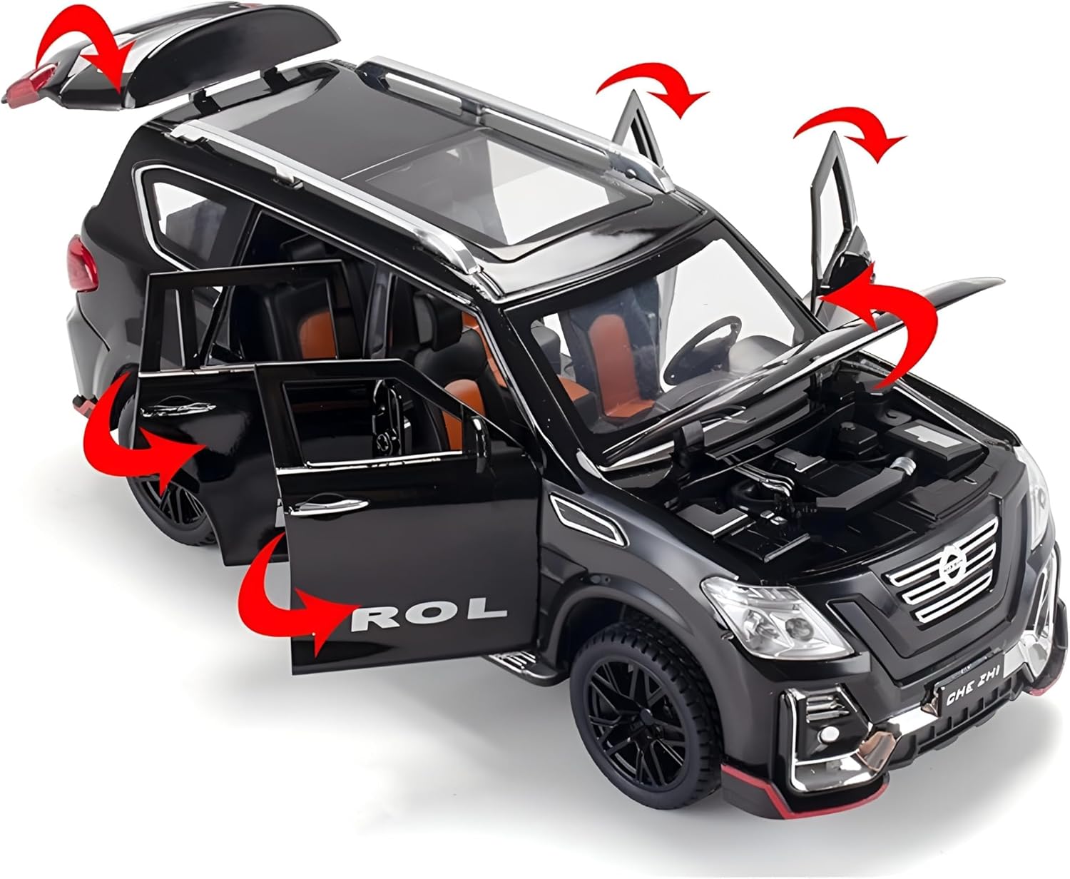 سيارة BEYTOR 1:24 N-issan Patrol Diecast Alloy مع خاصية السحب للخلف والموسيقى والصوت - لون أسود