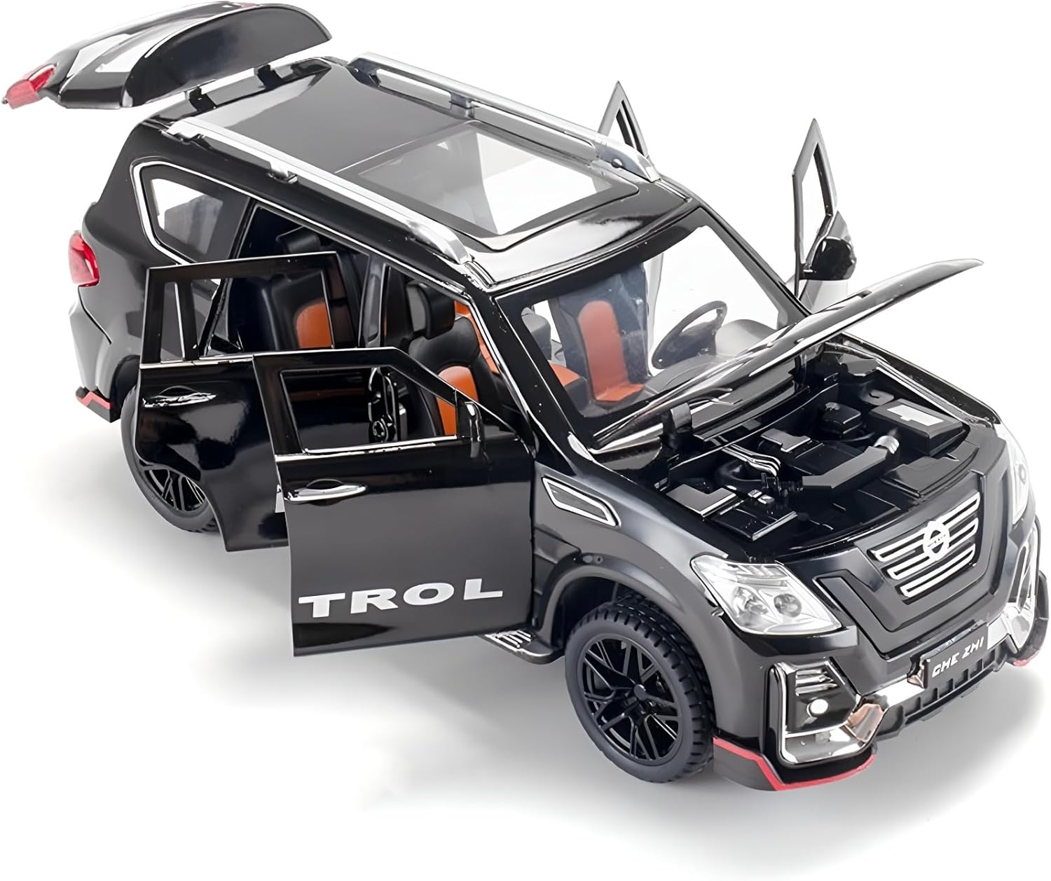 سيارة BEYTOR 1:24 N-issan Patrol Diecast Alloy مع خاصية السحب للخلف والموسيقى والصوت - لون أسود