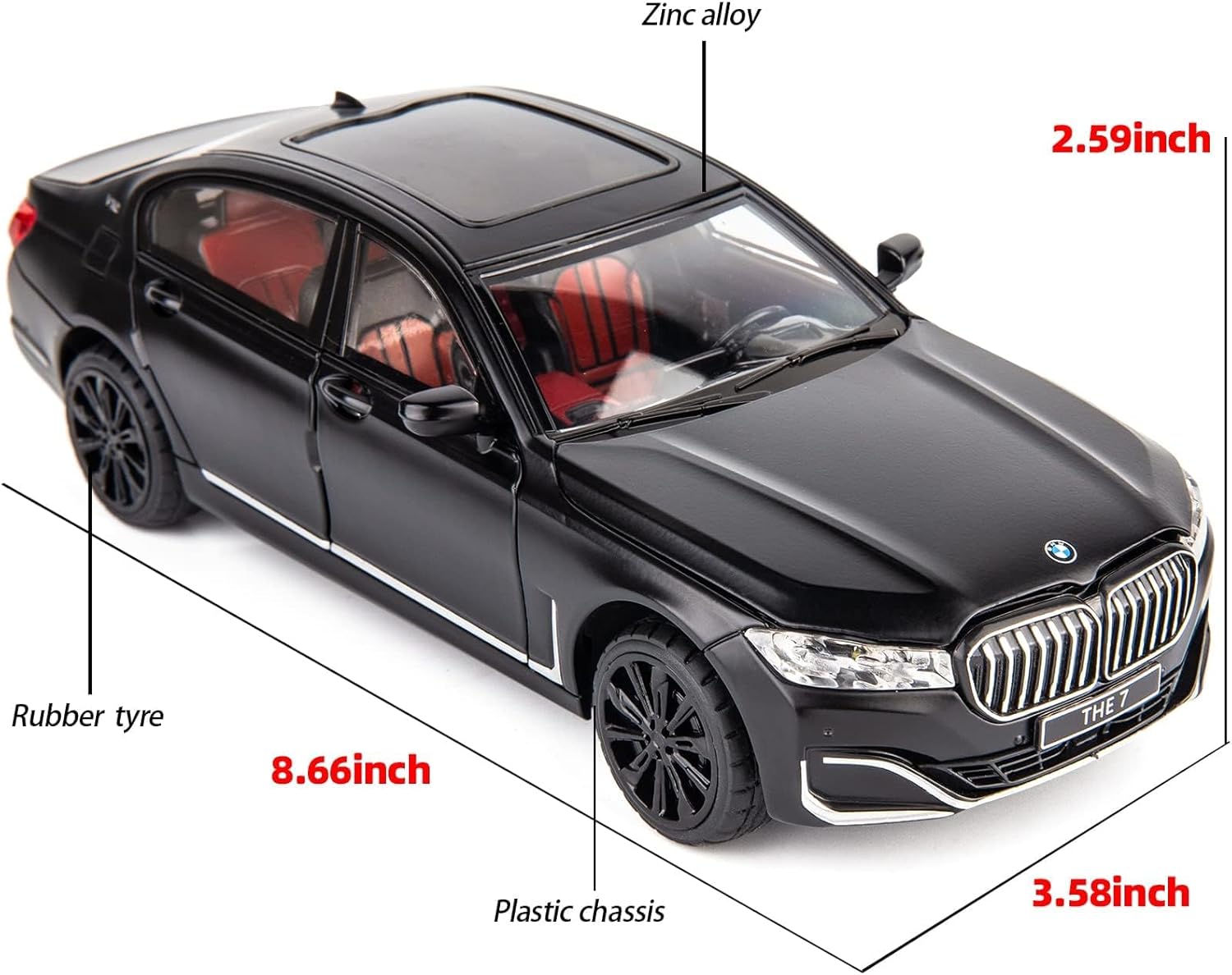 BDTCTK 1/24 متوافقة مع سيارة BMW 760 النموذجية، سيارة لعبة من سبائك الزنك قابلة للسحب للخلف مع صوت وإضاءة للأطفال الأولاد والبنات (أسود)، C341-1